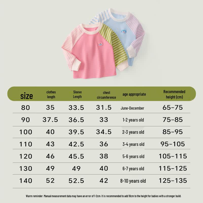 Girls' Spring Long Sleeve Color-Block Striped T-Shirt