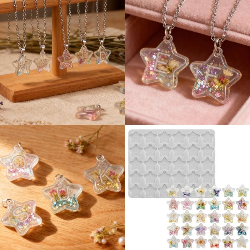Reusable Silicone Jewelry Mold with Letter Star Shape Handmade Pendant Moulds for Making Charm Pendants Crafting