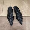 Spot Second Hair~ Leather Pointed Head Bag Head Hollow Woven Half Slippers Women's Summer Flat Bottom Sandals Muller Shoes Sandals