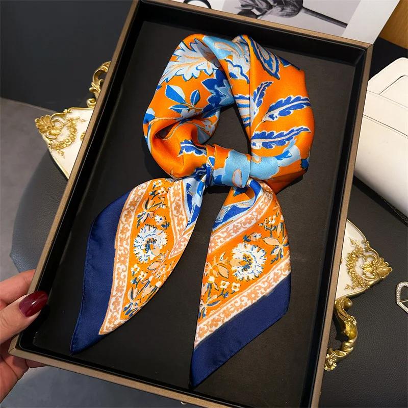 Satin Print Shawl Women Imitated Square Silk Scarf Neck Scarves Wrap Popular Bandannas Neckerchife Hijab Foulard Ribbon Bag 70cm