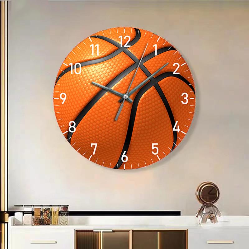 10-inch Wall Clock 2D Basketball Soccer Quartz Clock Bedroom Living Room Decor Sports Silent Clock