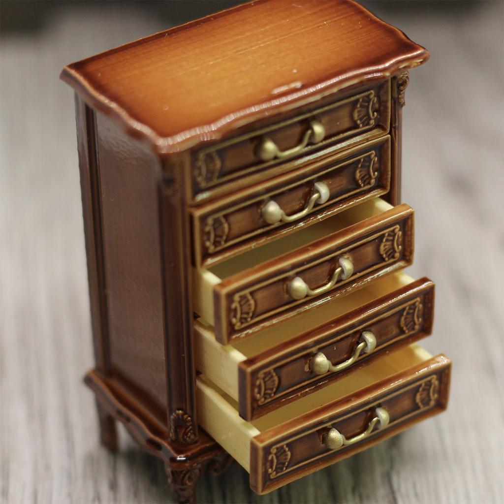 Miniature Dollhouse Cabinet with Functional Drawers Model Furniture for Role Playing and Handcraft Scene Display