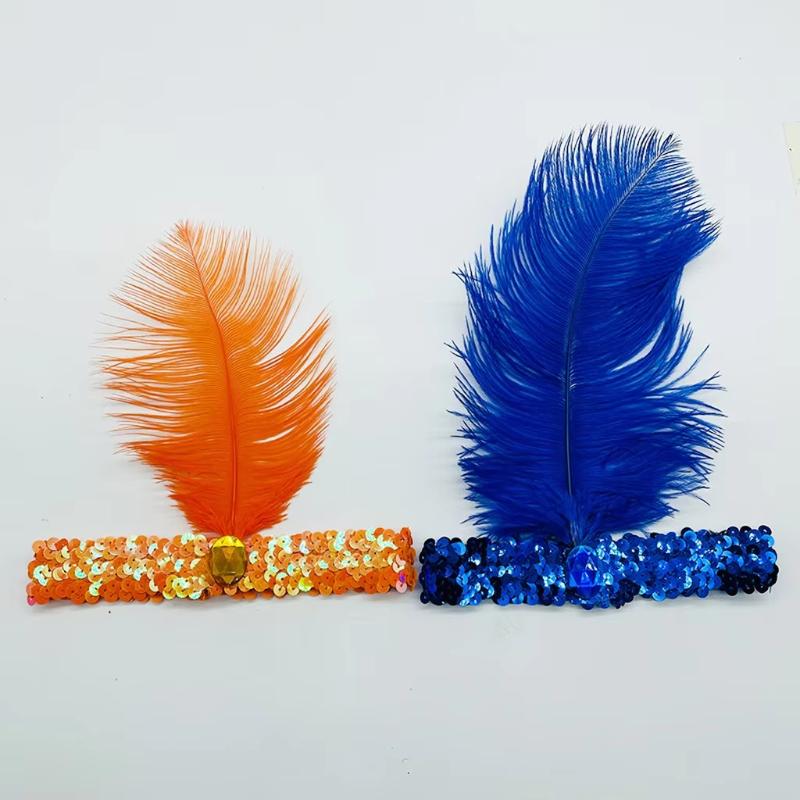 1Pcs Colorful Feather Sequin Gem Headpiece Aesthetic Flapper Headband For 1920S Party Costume Accessory Dress Up