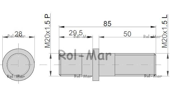 Double-sided Bolt M20x1.5L Left D50 Trailer