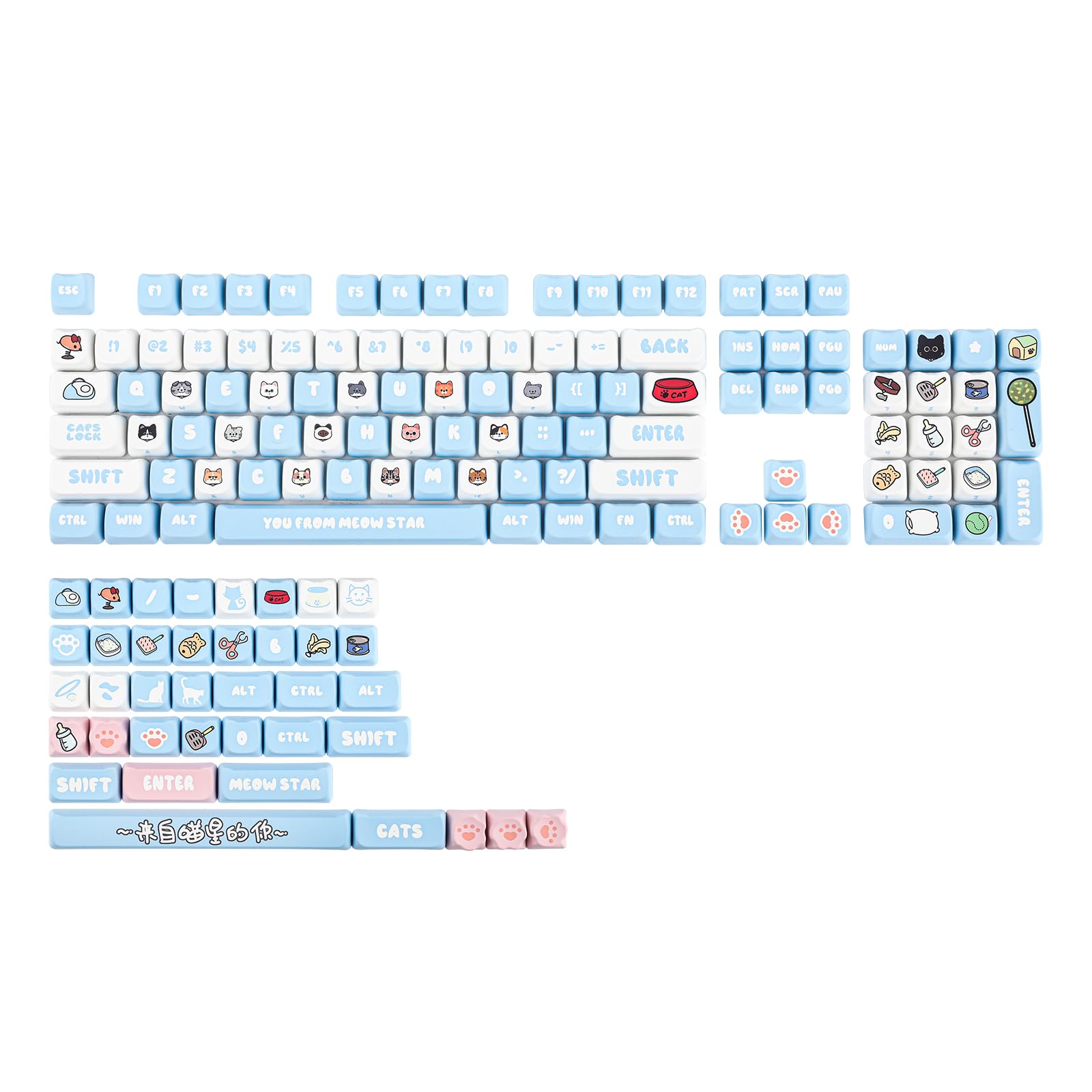 

EPOMAKER PurrCap 142 клавіші PBT Keycap Set Custom Caps for Mechanical Gaming Keyboard Dye Sublimation Cute Keycaps Compatible with Cherry Gateron синій