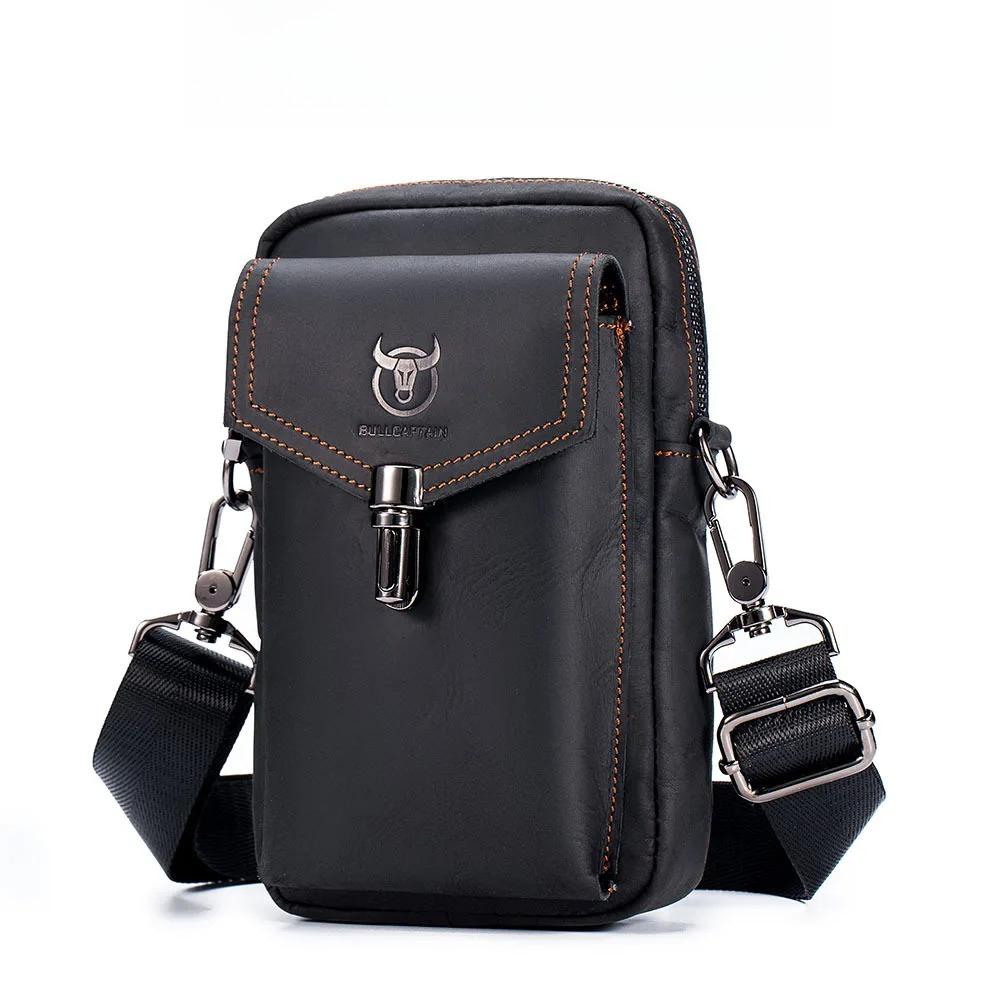 

BULLCAPTAIN Men s Genuine Leather Crossbody Phone Bag Vintage Cowhide Mini Shoulder Bag Casual Travel Sling Pouch Waist bag чёрный