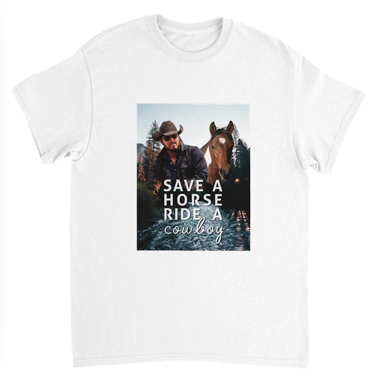 Save a horse ride a cowboy T-shirt Parody Yellowstone Rip Wheeler L