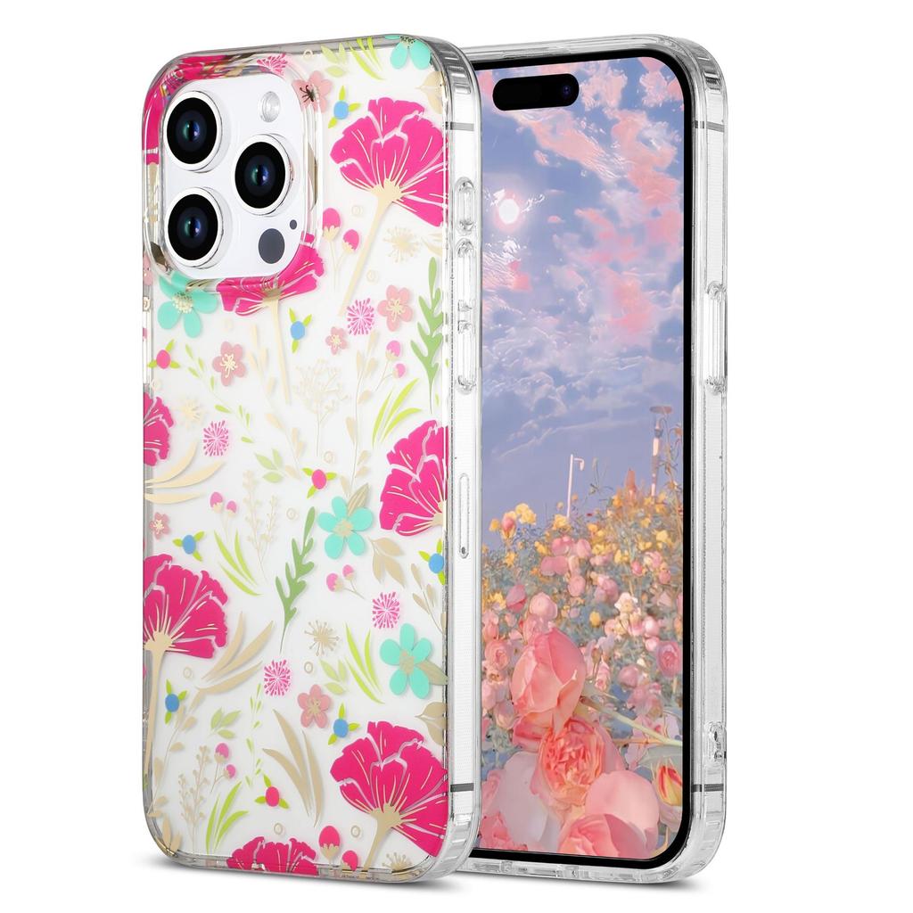 Suitable for Samsung S24ultra Flower Flower Hot Stamping S25 Electroplating Double Layer A54 Drop IPhone Phone Case