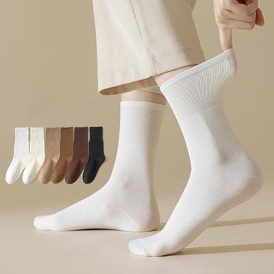 1 Pair Women Socks Mid-tube No Odor Solid Color High Elasticity Anti-slip Breathable Soft Sweat-absorption Anti-shrink Sports Cotton Piled Socks