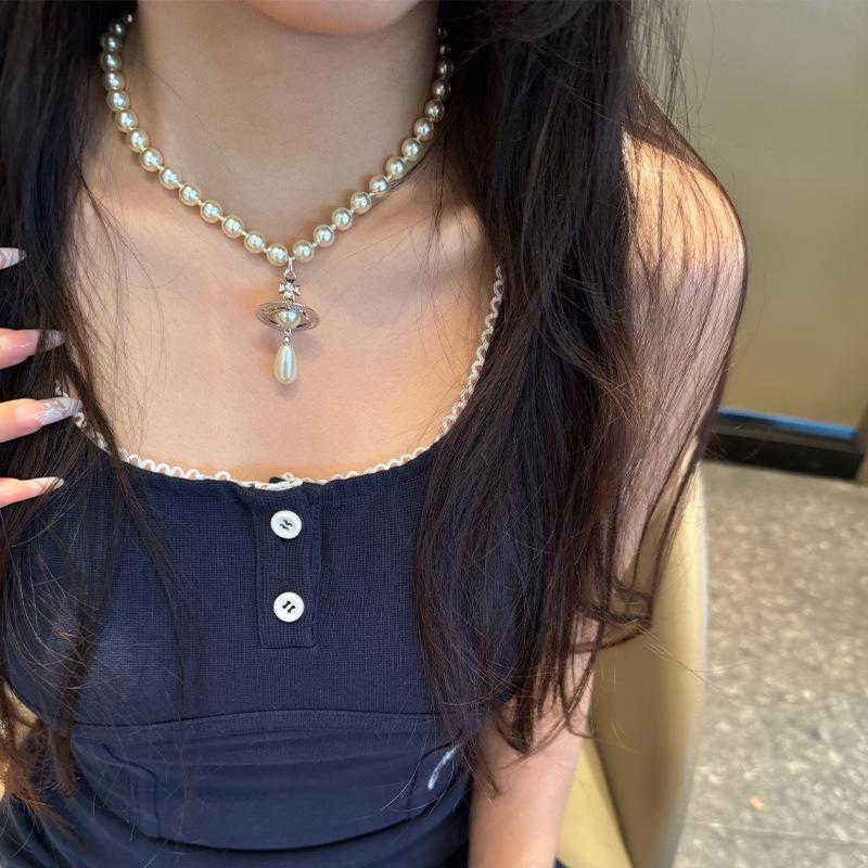 NANA Vivian Queen Mother Saturn Water Drop Pearl Necklace - Retro Punk Style