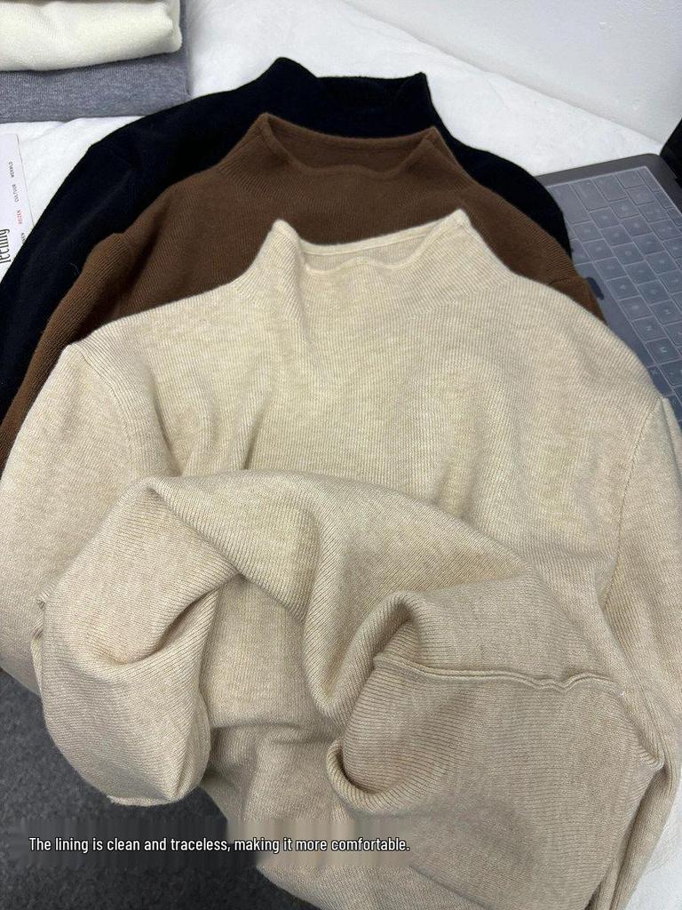 Retro Dark Green Miu-Style Stand Collar Knit Sweater for Women - Cozy and Warm Autumn/Winter Top