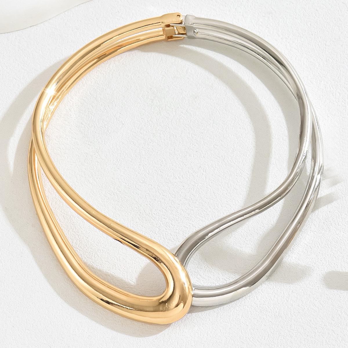 

Европейское и американское легкое роскошное двойное круглое металлическое ожерелье и 18-каратный гальванизированный геометрический браслет для женщин