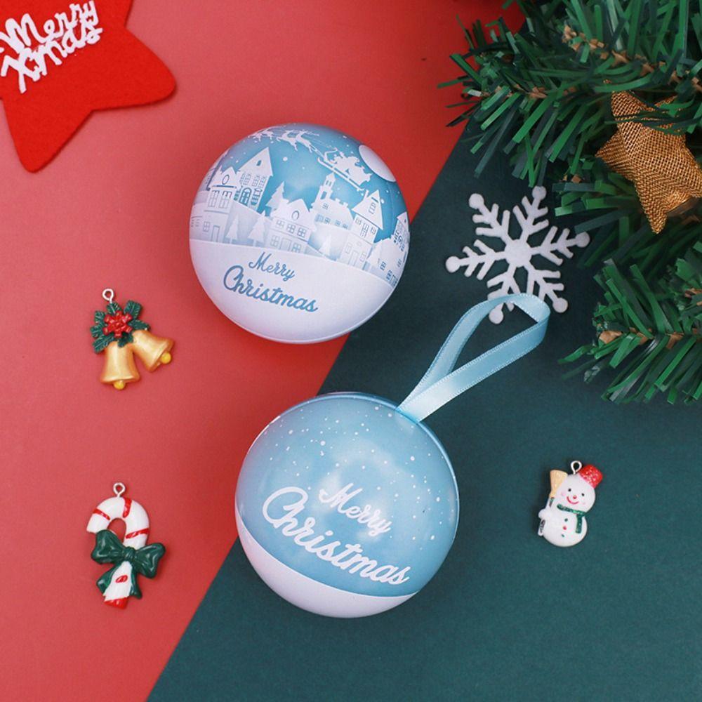 Iron Christmas Tree Balls Pendant Round Gift Packaging Box Christmas Decoration Ball Candy Can  DIY