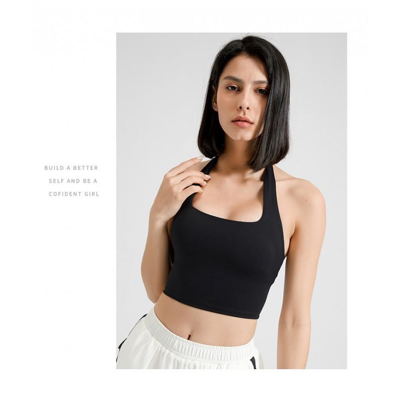Women Halter Padded Dance Top Solid Color Slim Fit Stage Performance Activewear