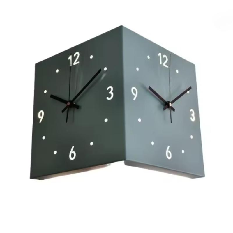 Double Sided Corner Wall Clock, Modern Decorative Art Sensor Luminous for Living Room Decor, Silent Square Digital