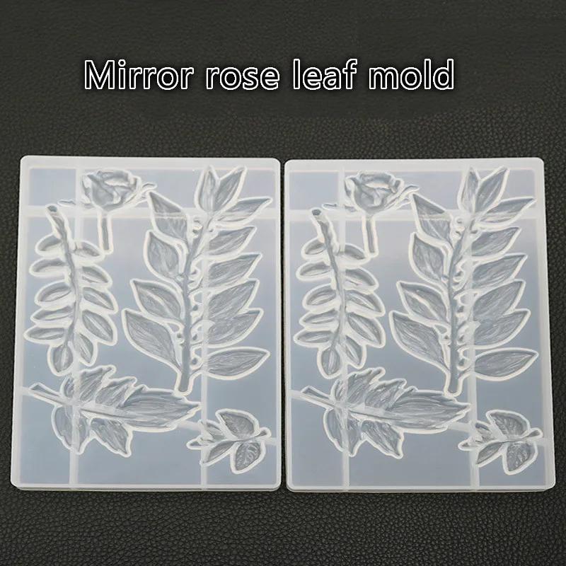 Creative Handmade Molds Rose Flower Leaf Mirror Surface Silicone Mold Diy Crystal Epoxy Mold Decor Accessories Kitchen Tools