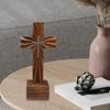Wood Cross Statue Tabletop Ornament Decorative Crucifix Figurine Religious Gift for Entrance