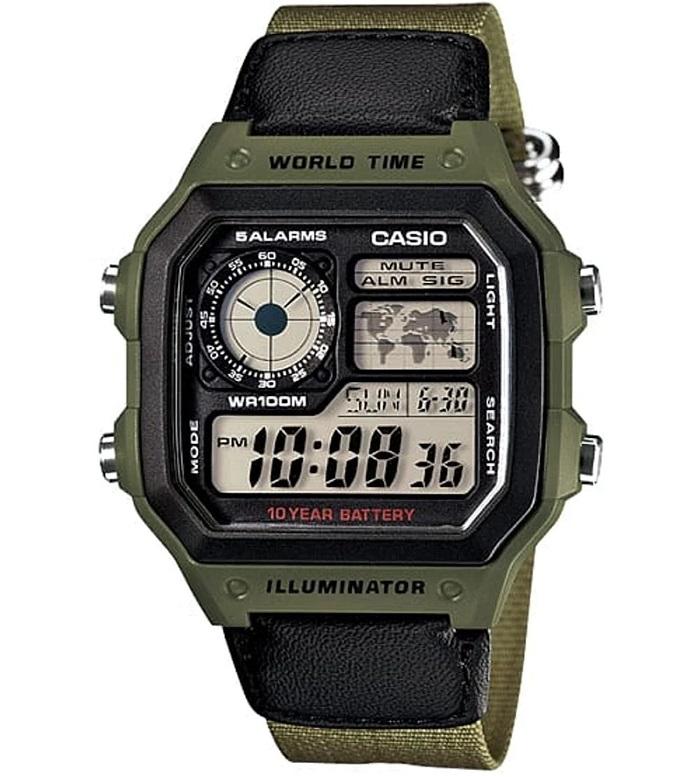 

CASIO SPORT Mod. WORLD TIME ILLUMINATOR 5 ALARMS - FUTURE CLASSIC COLLECTION - KAKHI GREEN AE-1200WHB-3BVDF