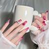Handmade Pitaya Heart Cat Eye French Nails with Blush Stickers