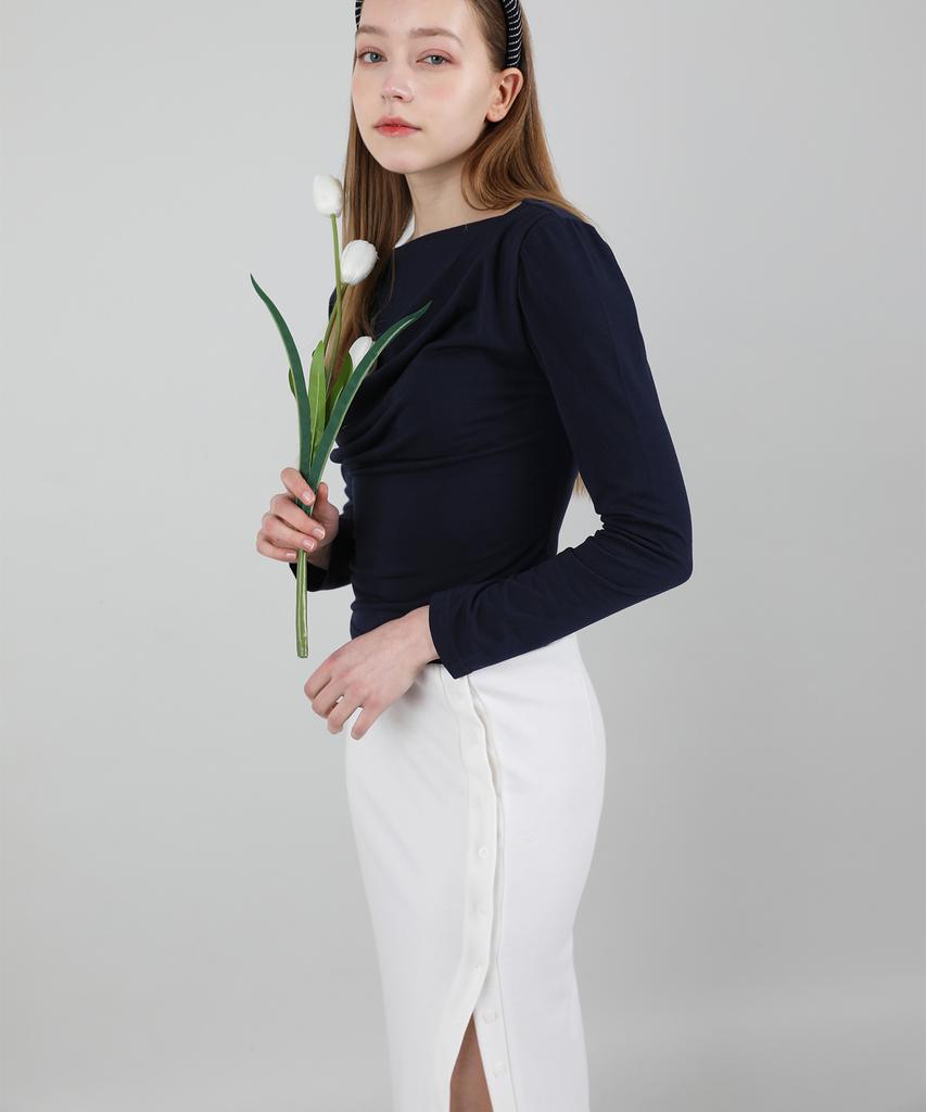 CATTLINE Button Elastic Long Skirt (Ivory)