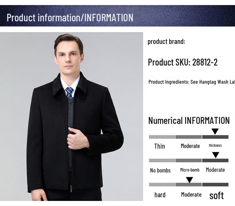 Men's Double-Sided Wool Jacket with Winter Down Liner for Middle-Aged Dads