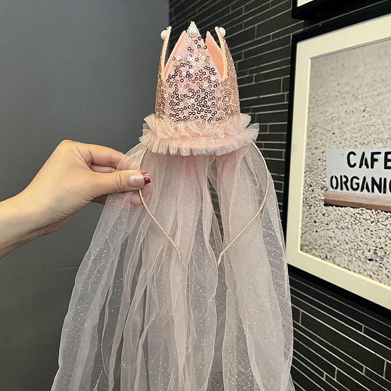 Voal cu Fundă din Dantelă Vintage, Diademă cu Strasuri, Bentiță pentru Fete