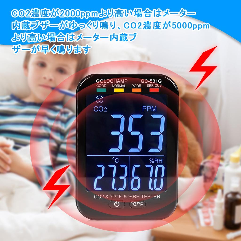 Air Quality Monitor Indoor Air Quality Monitor with Temperature and Humidity Sensor Air Analyzer with Digital LCD Screen and Sound Alarm Japanese User
