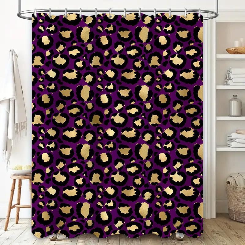 Animal Print Shower Curtain Black Gold Purple Leopard Design for Bath Decor in Bathroom Accessories from Home Garden