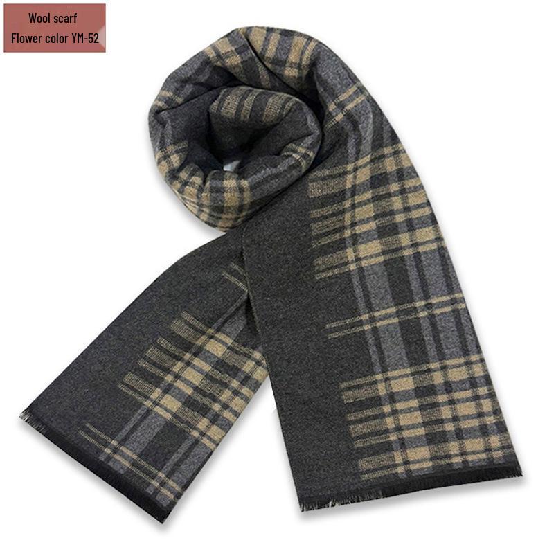 Men's Pure Gray Plaid Wool Blend Winter Scarf - Thick and Warm