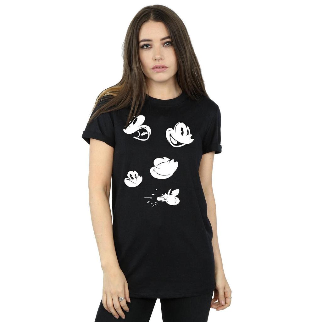 Disney Womens/Ladies Mickey Mouse Faces Cotton Boyfriend T-Shirt