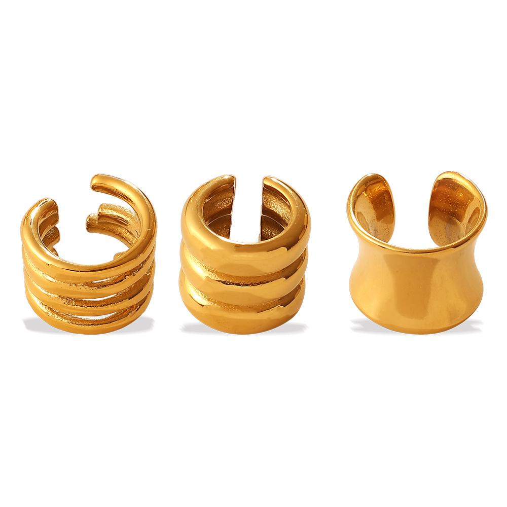 Plain Ring Niche Ear Clips, Stainless Steel Gold-Plated Multi-Layer Stacked Design Earrings