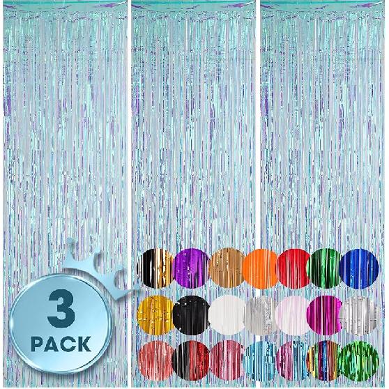 3 Pack 3.3x8.2 Feet Gold Foil Fringe Backdrop Curtains, Tinsel Streamers, Fringe Backdrop for 2025 New Years Eve, Graduation, Birthday, Baby Shower,