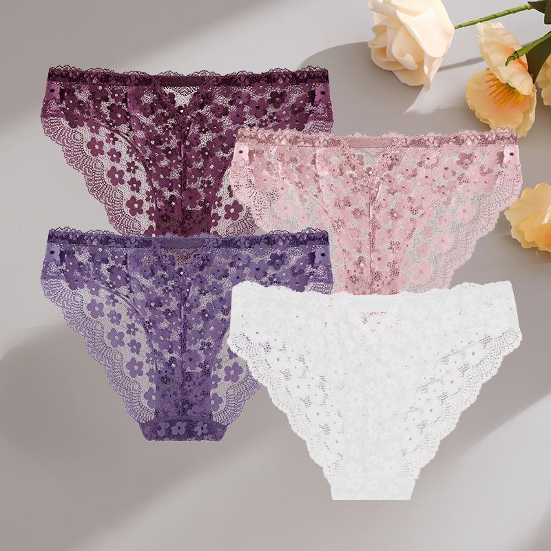 4Pcs Women Lingerie Sexy Lace Panties Soft Fashion Panties Hollow Out Underwears Pantys Underpant Lingerie Lace Intimates S-XL