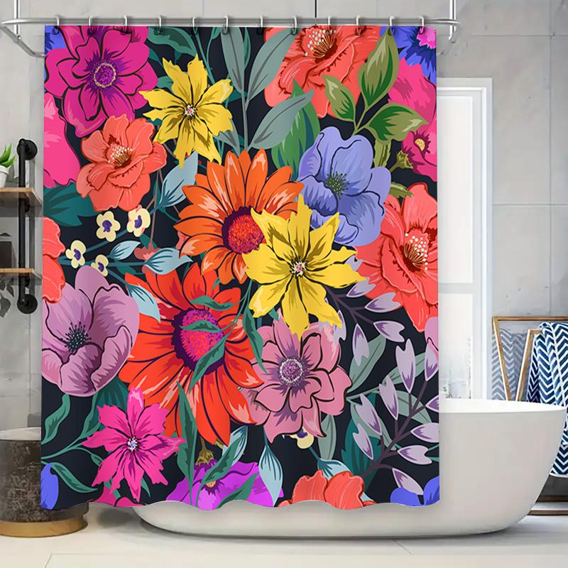

Vibrant Floral Shower Curtain With Multicolored Blooms Bathroom Decor For Home Decoration (180Cm X 180Cm) W60H190(CM)-1 Pcs