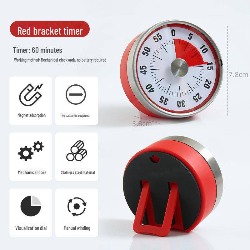 Stainless Steel Magnetic Kitchen Timer: Mechanical Rotating Countdown Clock for Students