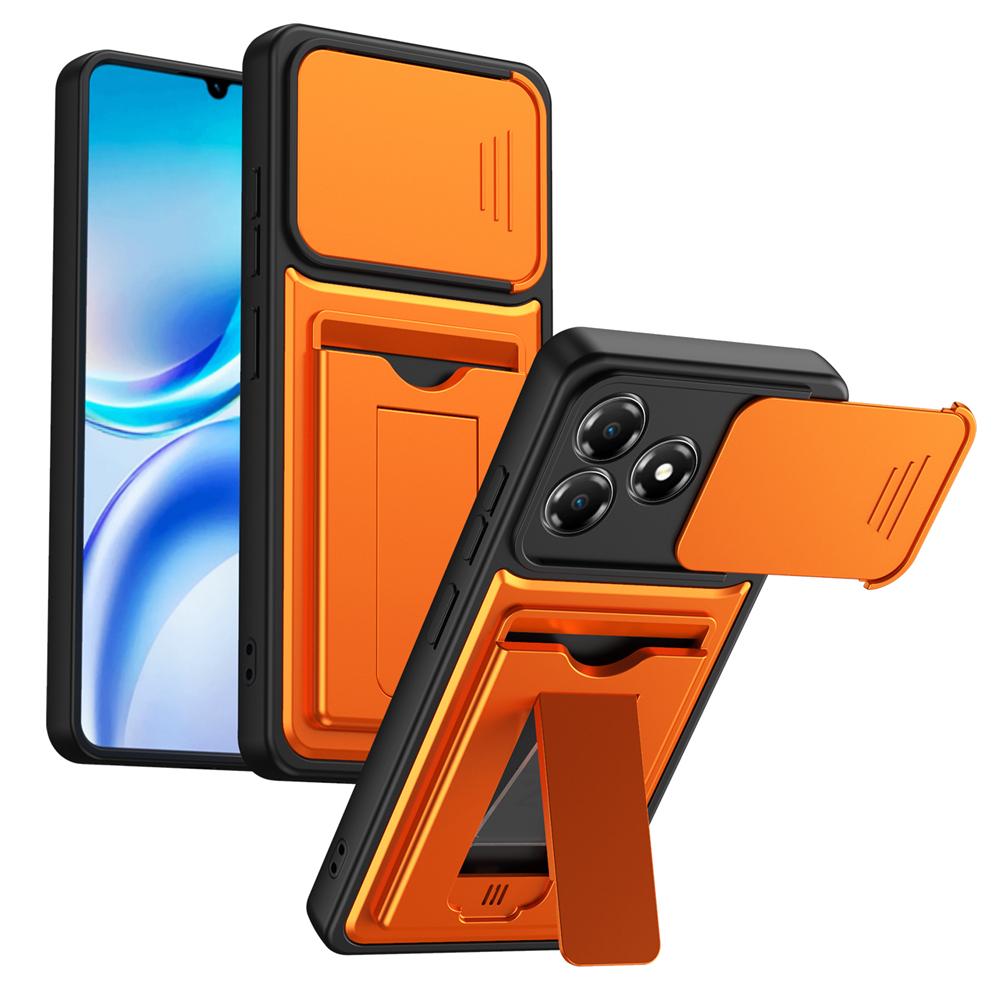 KEYSION Card Slot Holder Bag Phone Case for ZTE Blade A36 Slide Camera Protection Kickstand Shockproof Back Cover for Blade A36
