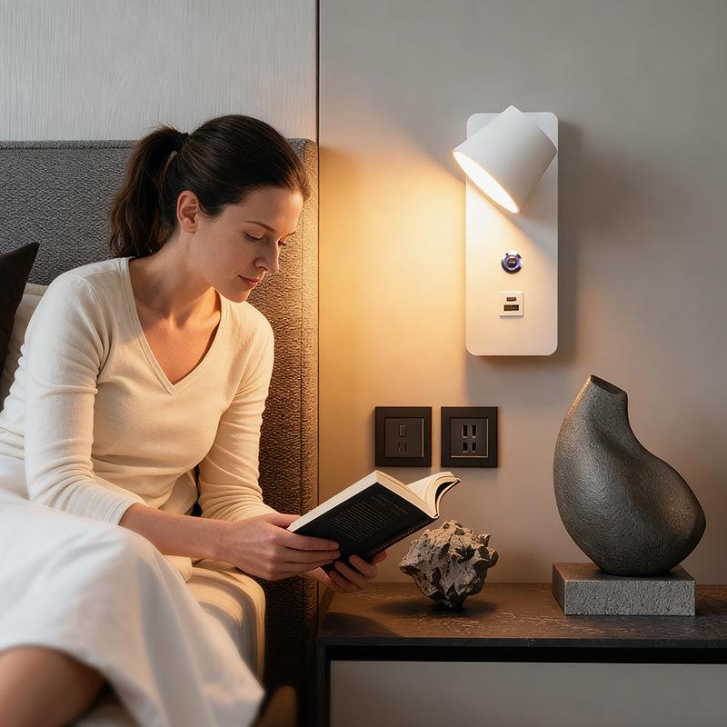 Nordic Rotatable LED Bedside Wall Lamp - Creative, Eye-Friendly, Perfect for Reading and Atmosphere.
