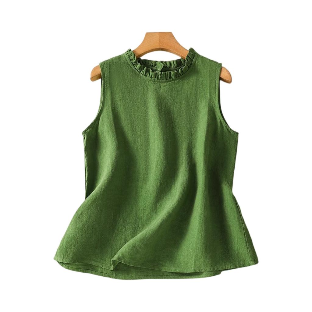 Women's Ruffled Collar Cotton And Linen Vest