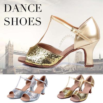 Women Girls Ballroom Dance Shoes 7cm High Heel Sequins Latin Salsa Tango Dancing Shoes