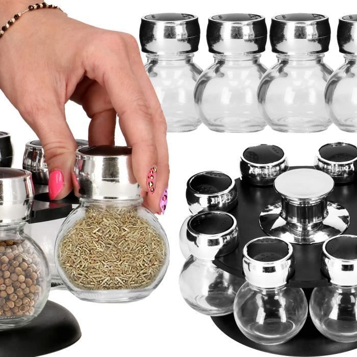 SPRINGOS® rotatif porte-pivotants, 8 pots verre, Présentoir à épices, organiseur