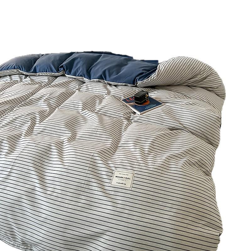 Japanese Washed Cotton 4-Piece Bedding Set: Duvet Cover, Fitted Sheet & Bed Sheet In Simple Style.