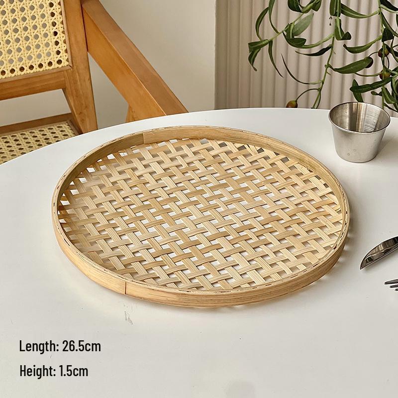 Artisanal Bamboo Woven Snack & Fruit Tray with Handle