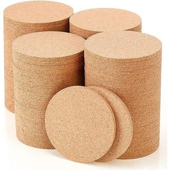 Roseelf Stylish Coaster Cork Wooden Thickness 5mm Diameter 10cm Round Type 100 Pieces Heat Resistant Non-Slip Drink Suitable DIY Decoration Edge Table
