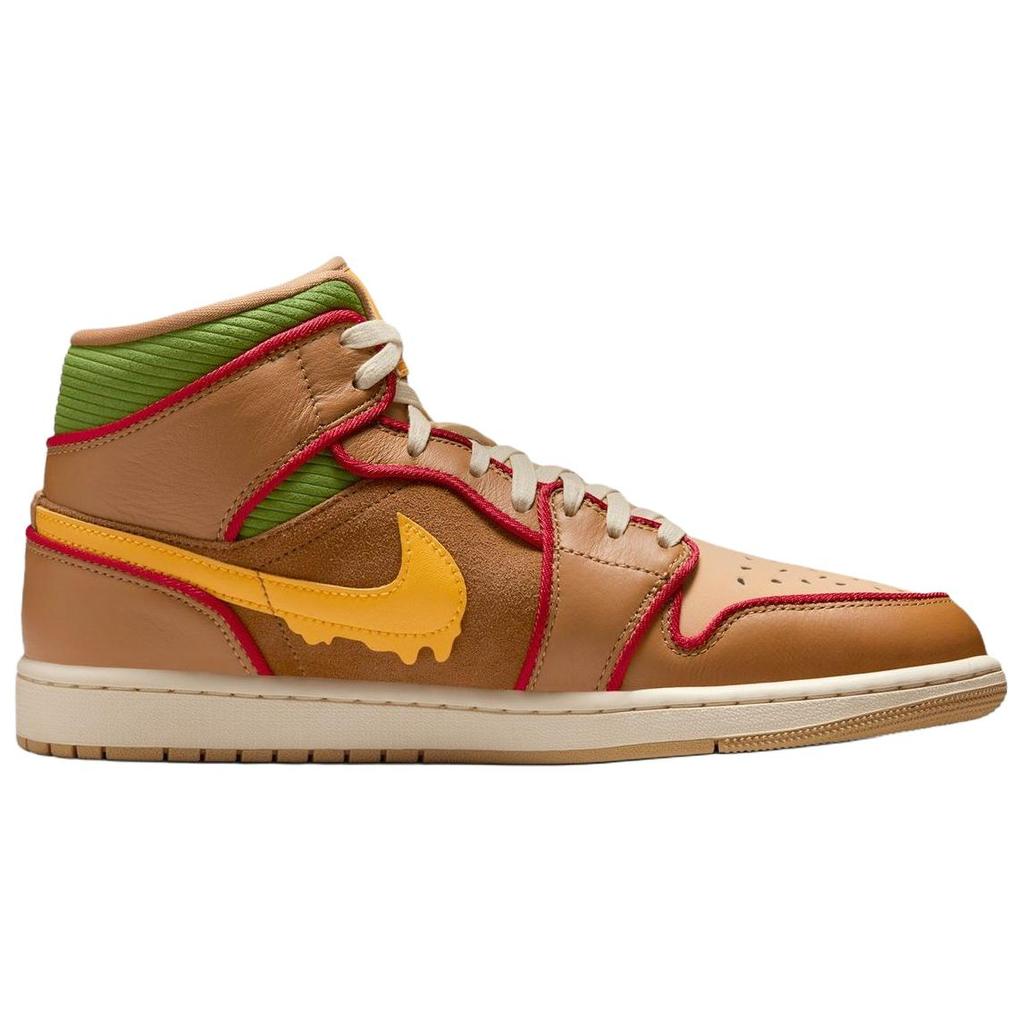 Air Jordan 1 Mid SE Cheeseburger Men Sneakers Brown Flax Sesame IB7403-224