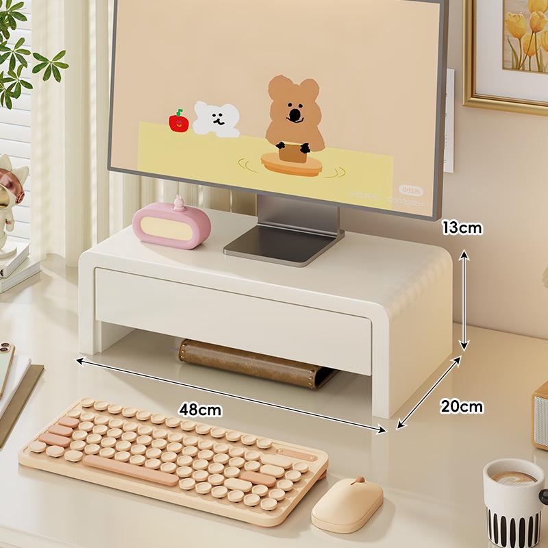 Solid Wood Monitor Stand for Girls' Office with Storage Shelf