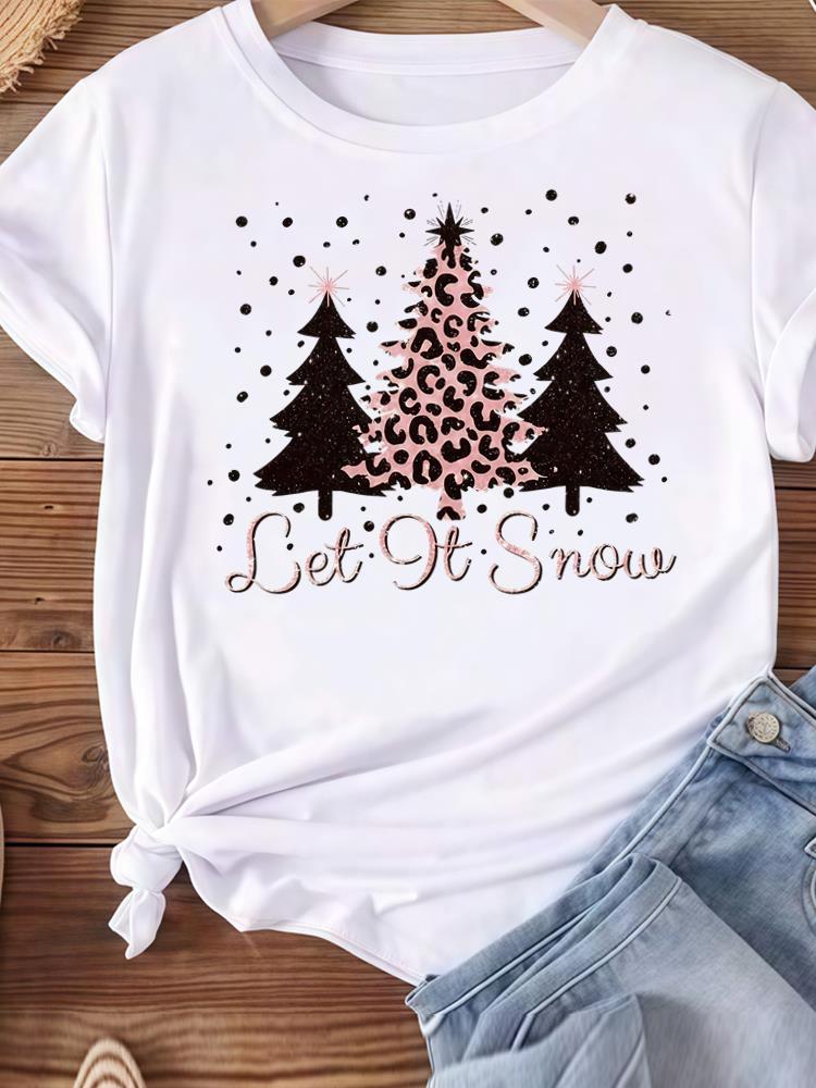 (Asian Size) lovely happy new year Women's Top T Tee merry Christmas festival O-neck Clothing  Print Fashion ladies Graphic T-shirts