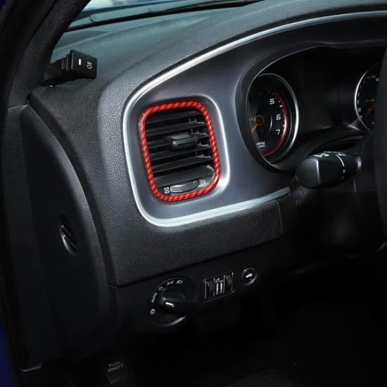 4XRed Carbon Fiber Center Control Air Vent Ring Trim Cover for Dodge Charger 11+