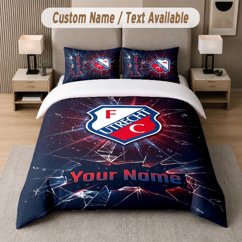 Custom Bedding Set FC Utrecht Pattern, Print Name Text 1 Duvet Cover plus 2 Pillowcases Home Textile