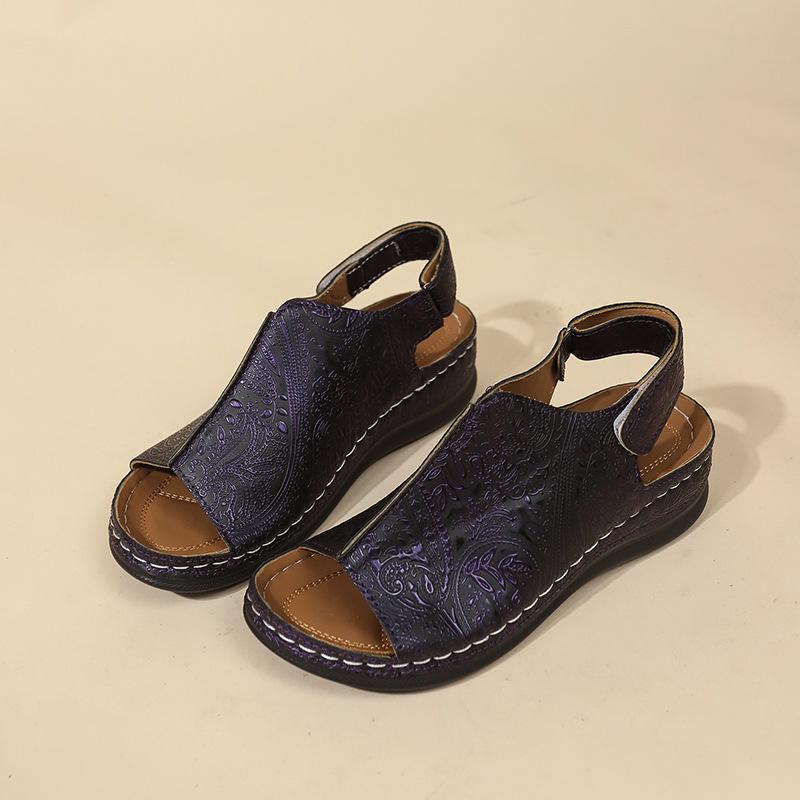 Retro Rock Pattern Large Size Wedge Sandals Women's Summer New Platform High Heel Sandals Women's