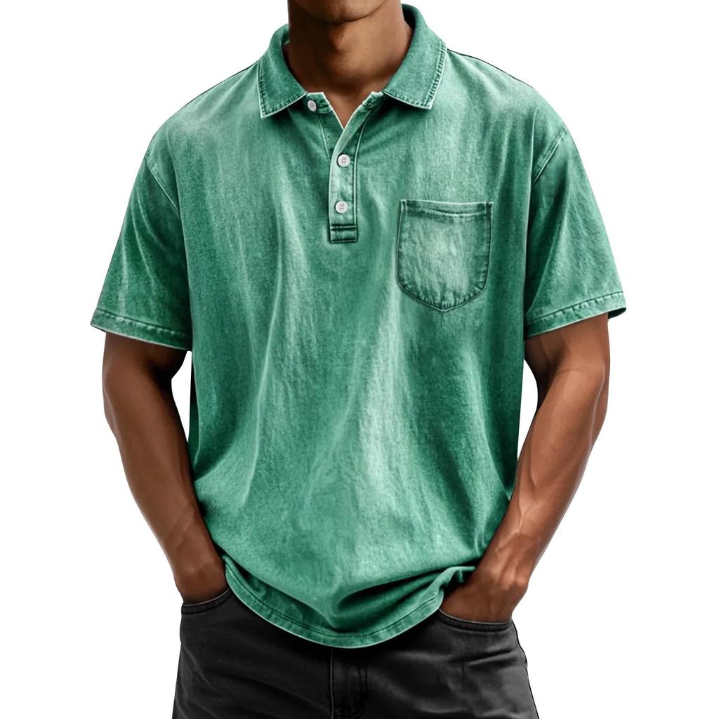 Men's Summer Color Button Short Sleeve Loose Shirt Men's Casual Fashion Tops